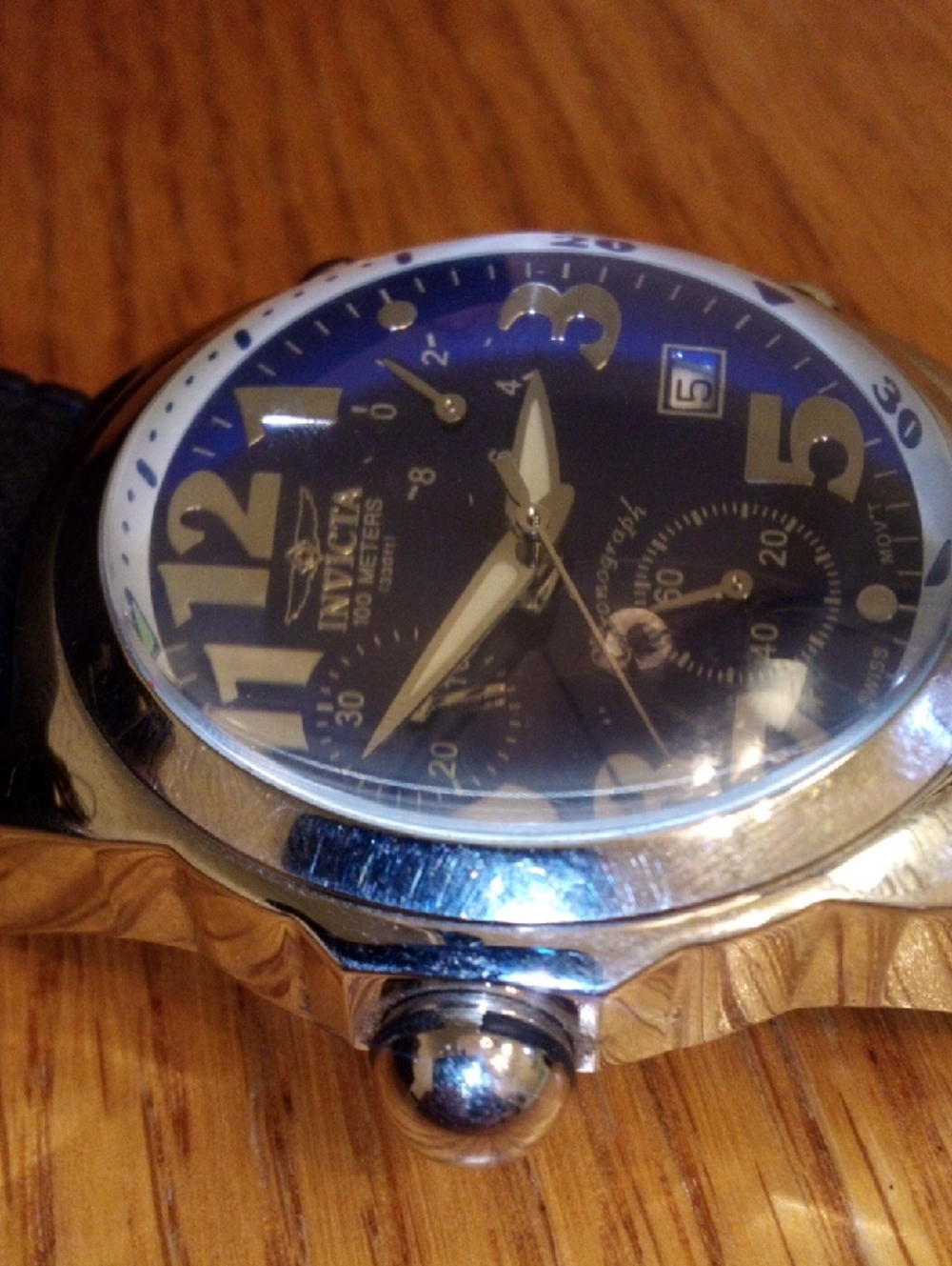 Invicta Blue Dial Watch with Gold Accents and Black Strap - Picture 3 of 10